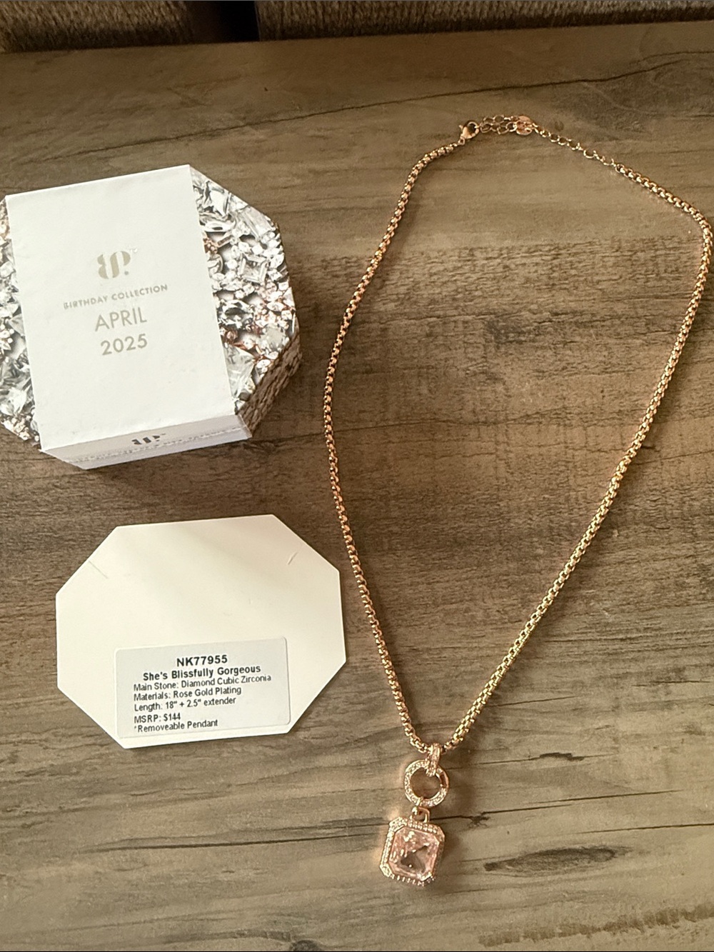 bp Rose Gold Pendant Necklace with diamond Cubic Zirconia
